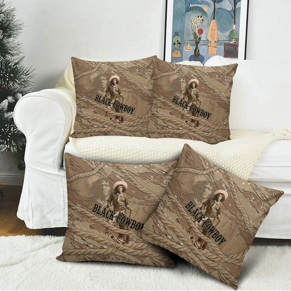 Black Cowboy Nat Love Pillow Cover Vintage Western Portrait Lasso