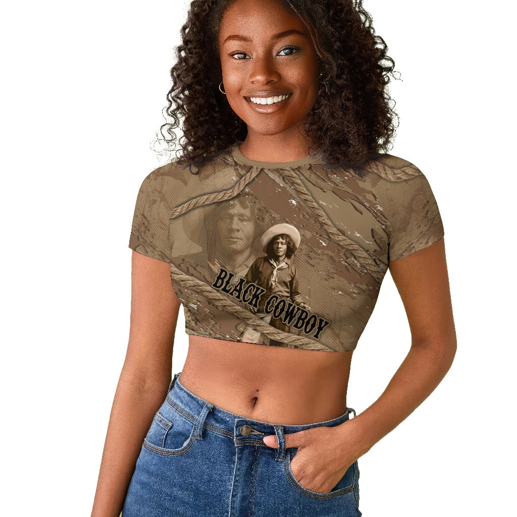 Black Cowboy Nat Love Raglan Cropped T shirt Vintage Western Portrait Lasso