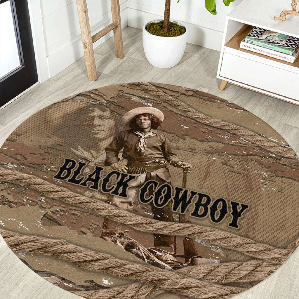 Black Cowboy Nat Love Round Carpet Vintage Western Portrait Lasso
