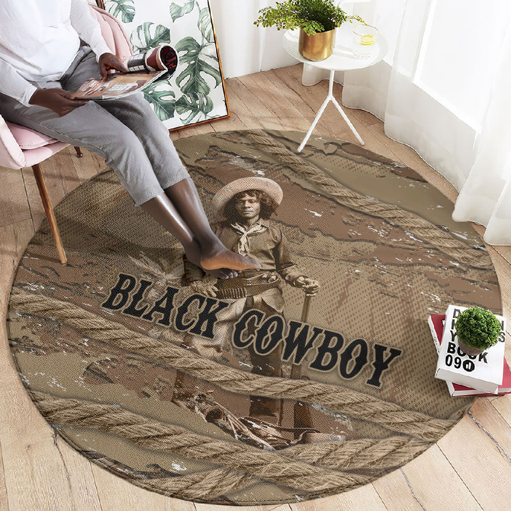 Black Cowboy Nat Love Round Carpet Vintage Western Portrait Lasso