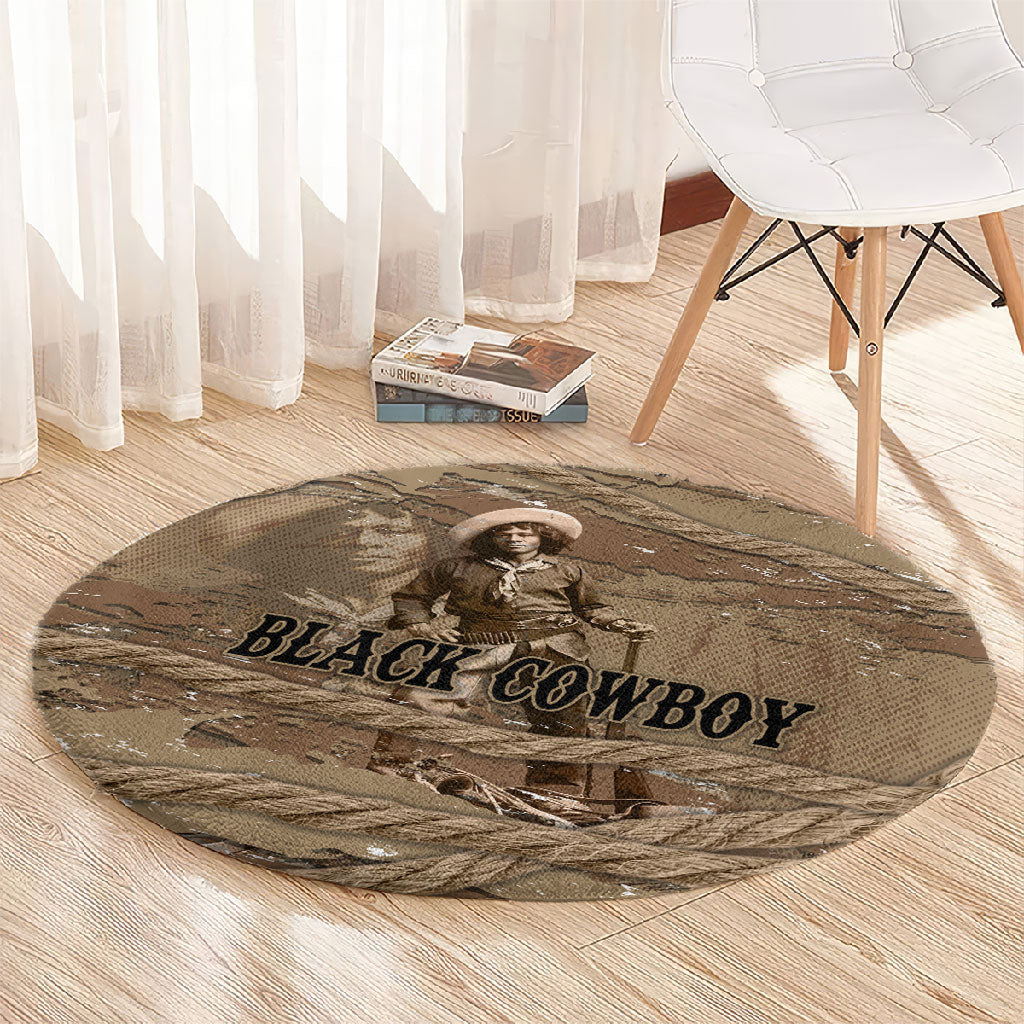 Black Cowboy Nat Love Round Carpet Vintage Western Portrait Lasso