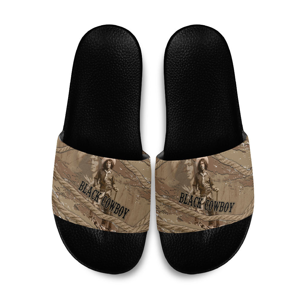 Black Cowboy Nat Love Slide Sandals Vintage Western Portrait Lasso