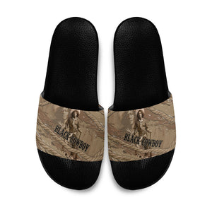 Black Cowboy Nat Love Slide Sandals Vintage Western Portrait Lasso