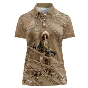 Black Cowboy Nat Love Women Polo Shirt Vintage Western Portrait Lasso