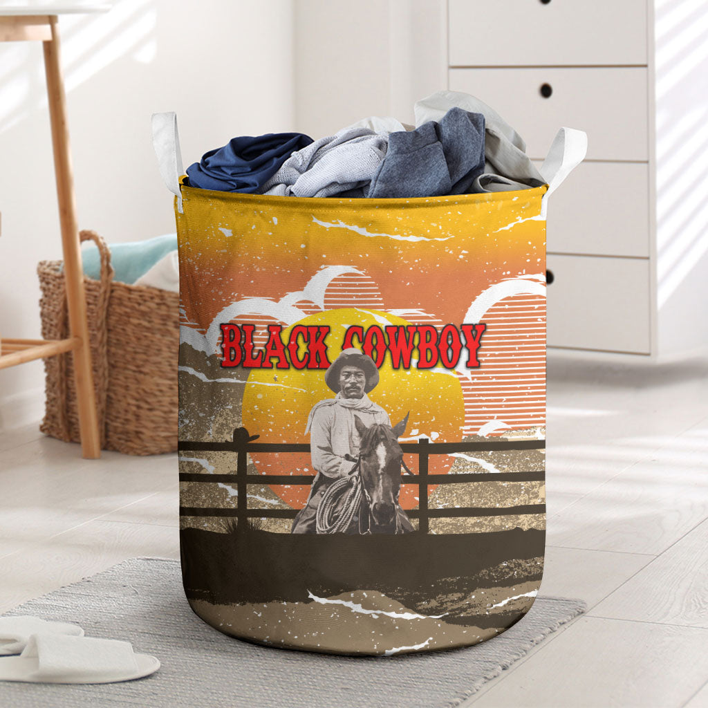 Black Cowboy Bill Pickett Laundry Basket Retro Sunset Western Design