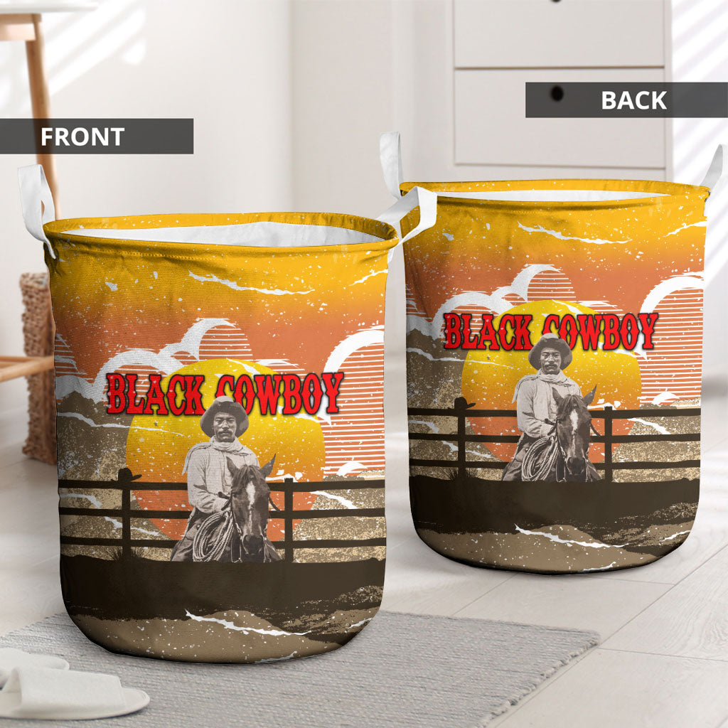 Black Cowboy Bill Pickett Laundry Basket Retro Sunset Western Design