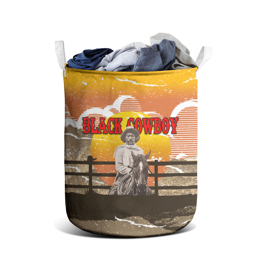 Black Cowboy Bill Pickett Laundry Basket Retro Sunset Western Design