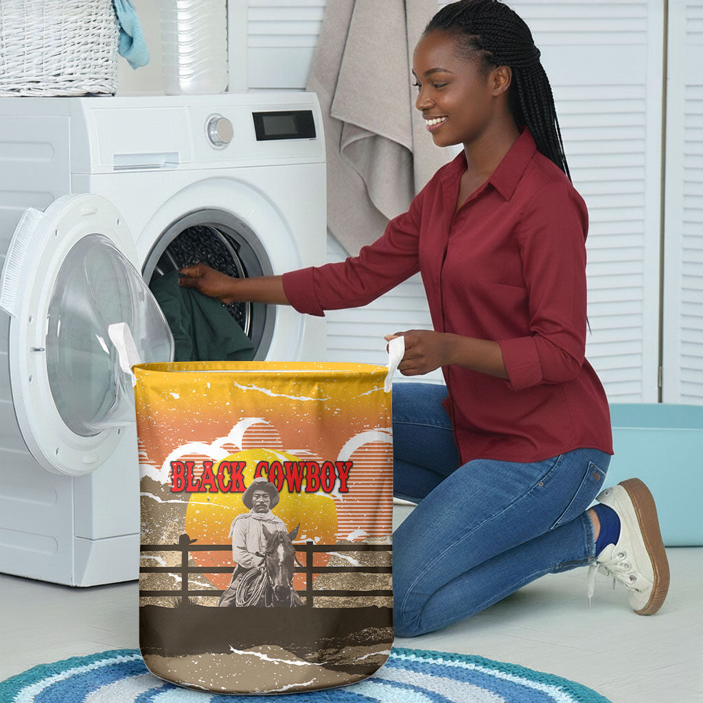 Black Cowboy Bill Pickett Laundry Basket Retro Sunset Western Design