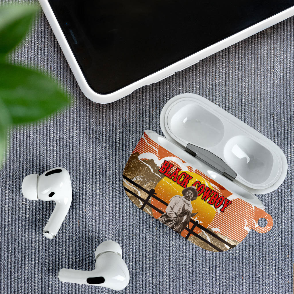 Black Cowboy Bill Pickett AirPods Case Retro Sunset Western Design