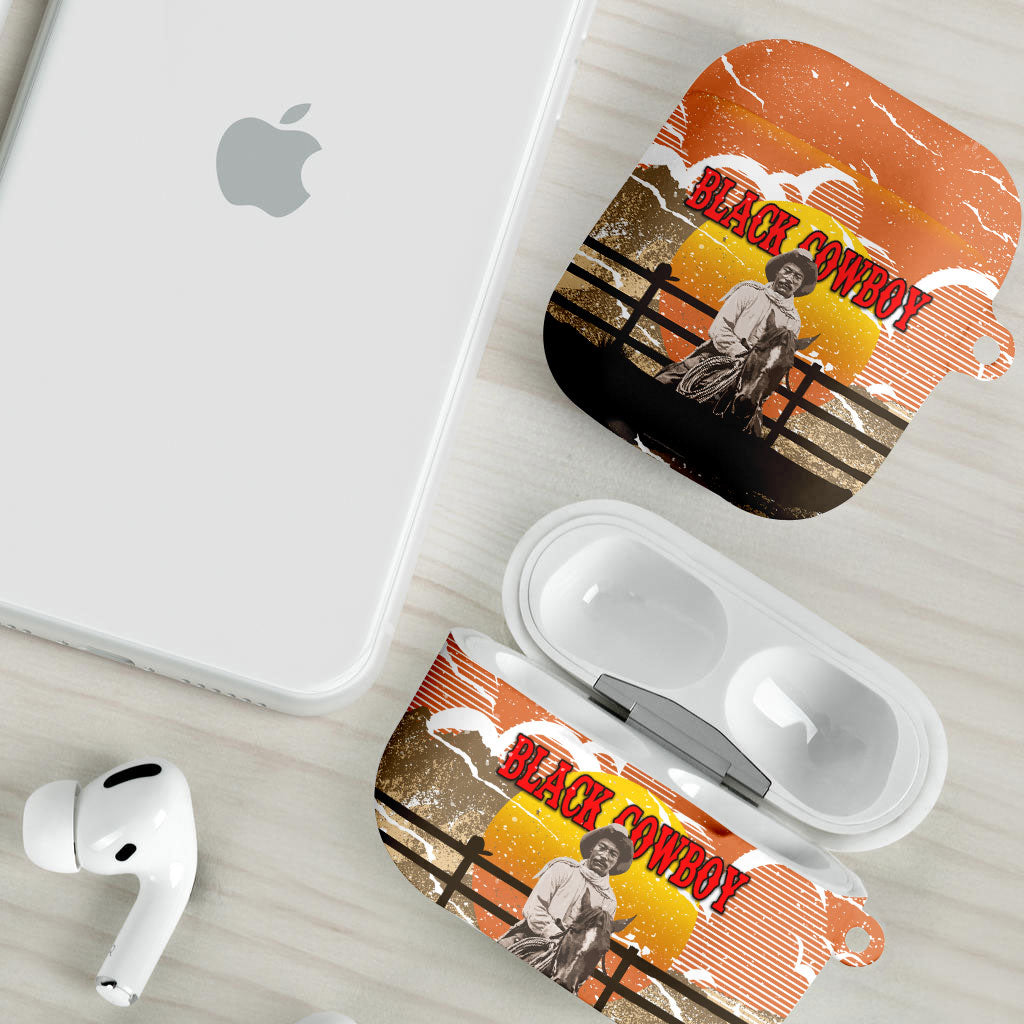 Black Cowboy Bill Pickett AirPods Case Retro Sunset Western Design