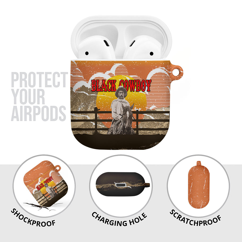 Black Cowboy Bill Pickett AirPods Case Retro Sunset Western Design