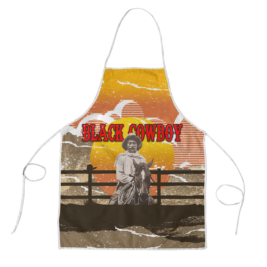 Black Cowboy Bill Pickett Apron Retro Sunset Western Design