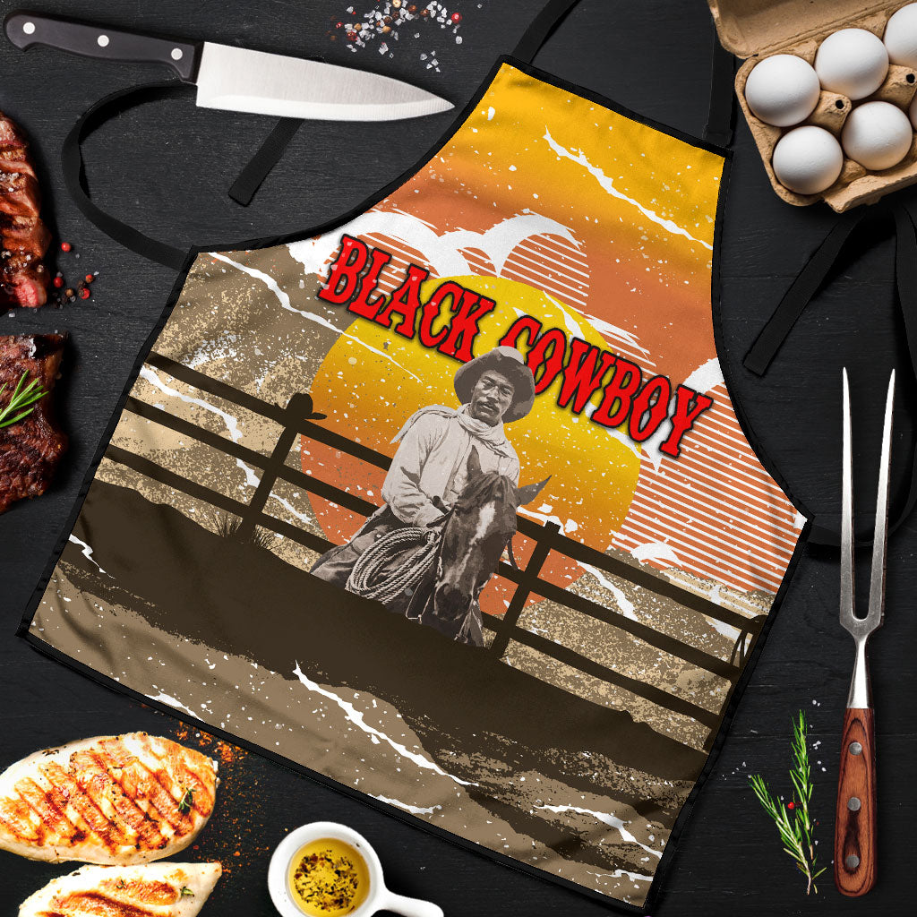 Black Cowboy Bill Pickett Apron Retro Sunset Western Design