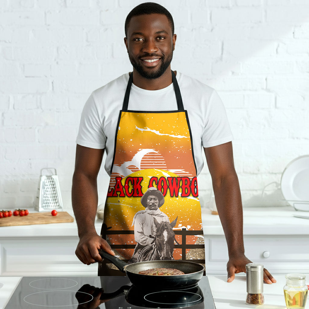 Black Cowboy Bill Pickett Apron Retro Sunset Western Design