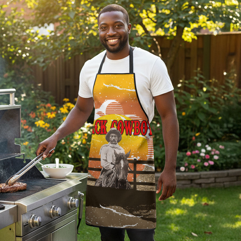 Black Cowboy Bill Pickett Apron Retro Sunset Western Design