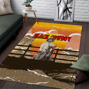 Black Cowboy Bill Pickett Area Rug Retro Sunset Western Design