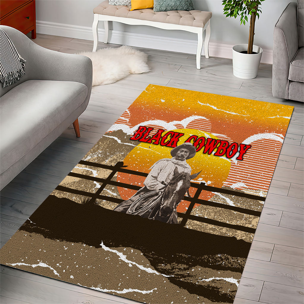 Black Cowboy Bill Pickett Area Rug Retro Sunset Western Design