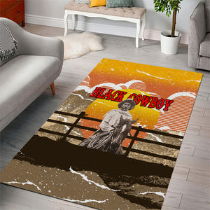 Black Cowboy Bill Pickett Area Rug Retro Sunset Western Design