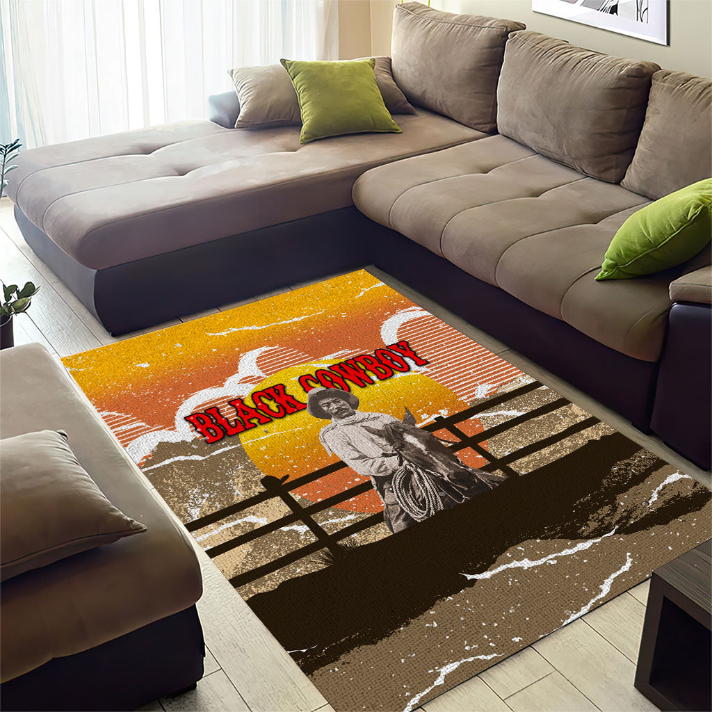Black Cowboy Bill Pickett Area Rug Retro Sunset Western Design