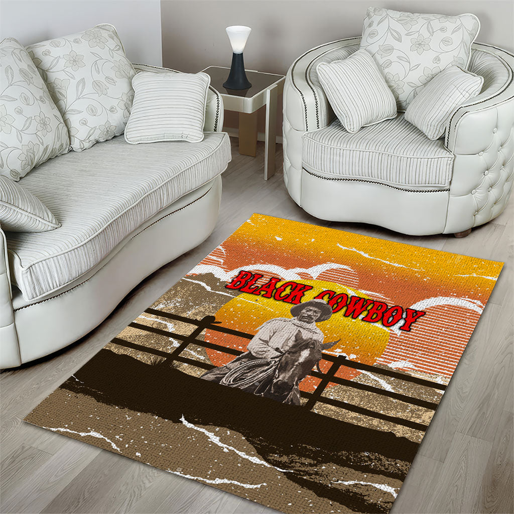 Black Cowboy Bill Pickett Area Rug Retro Sunset Western Design
