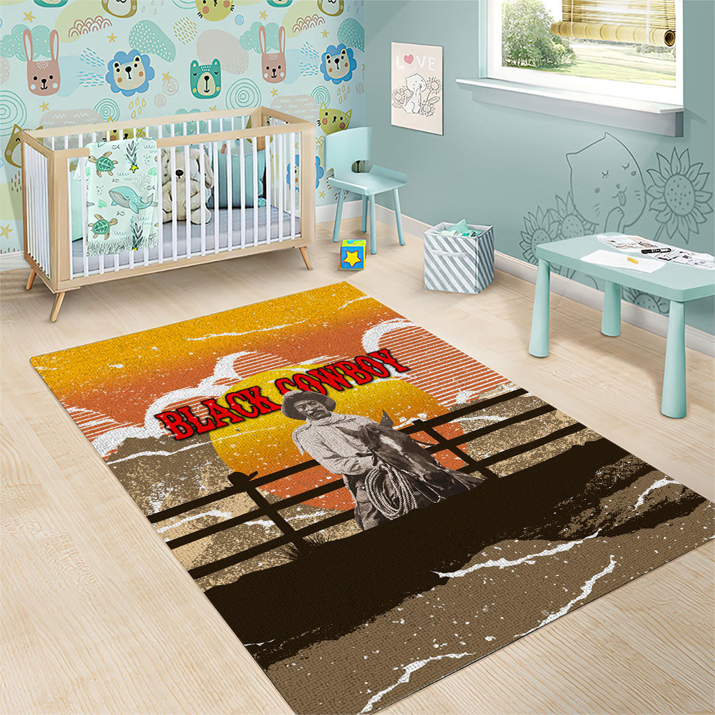 Black Cowboy Bill Pickett Area Rug Retro Sunset Western Design