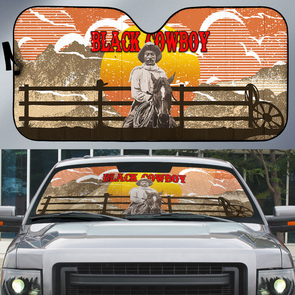 Black Cowboy Bill Pickett Auto Sun Shade Retro Sunset Western Design