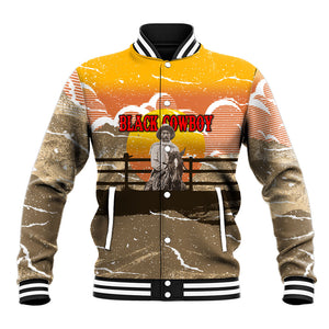 Black Cowboy Bill Pickett Baseball Jacket Retro Sunset Western Design