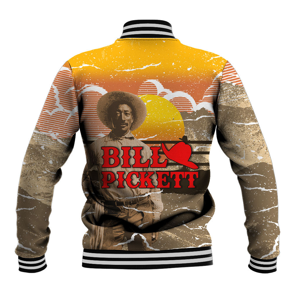Black Cowboy Bill Pickett Baseball Jacket Retro Sunset Western Design