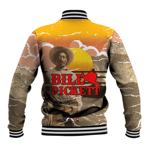 Black Cowboy Bill Pickett Baseball Jacket Retro Sunset Western Design