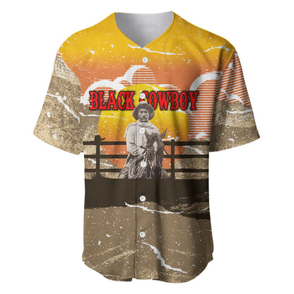 Black Cowboy Bill Pickett Baseball Jersey Retro Sunset Western Design