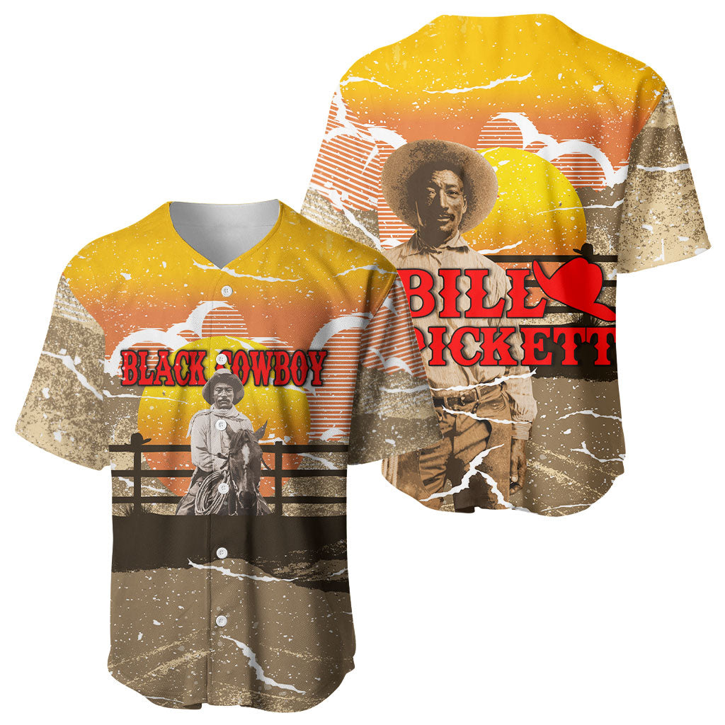 Black Cowboy Bill Pickett Baseball Jersey Retro Sunset Western Design