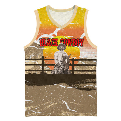Black Cowboy Bill Pickett Basketball Jersey Retro Sunset Western Design