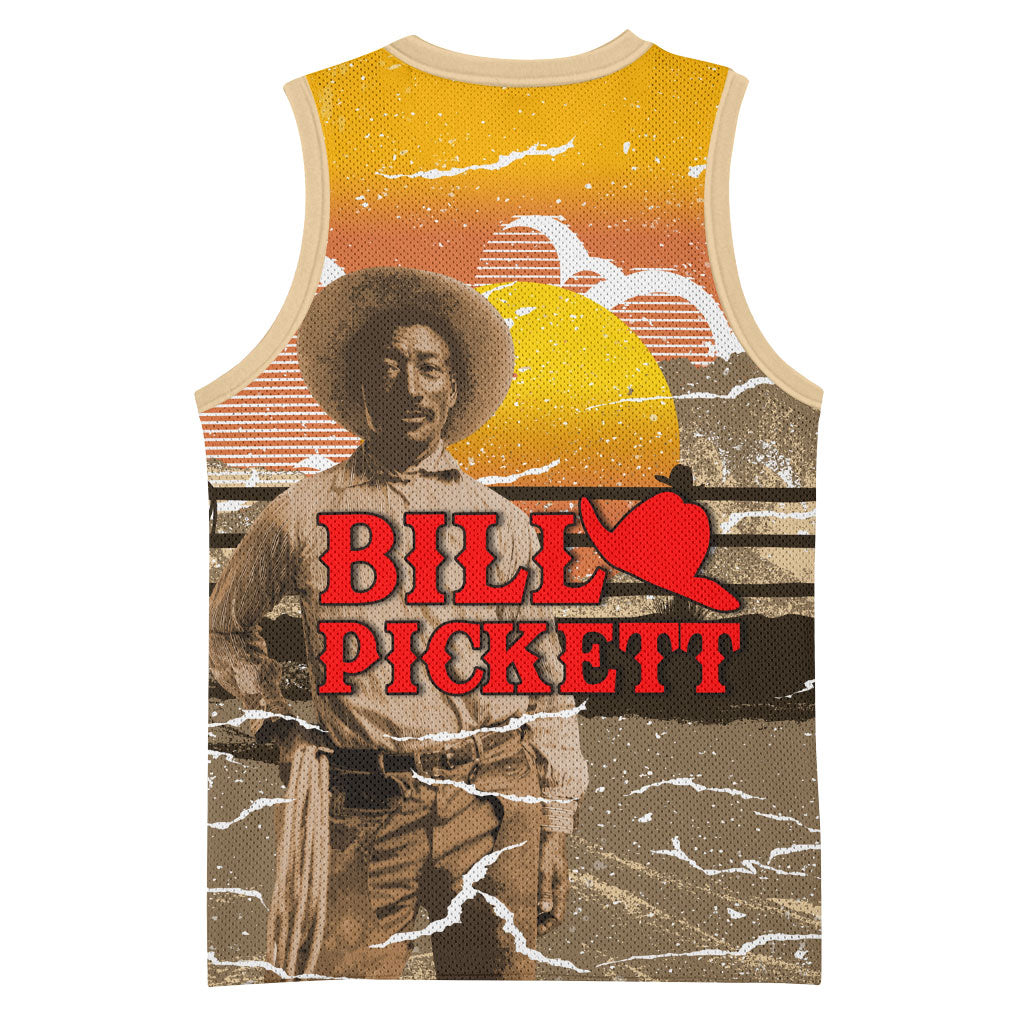 Black Cowboy Bill Pickett Basketball Jersey Retro Sunset Western Design