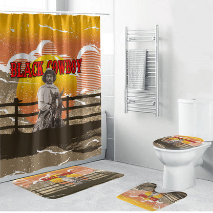 Black Cowboy Bill Pickett Bathroom Set Retro Sunset Western Design