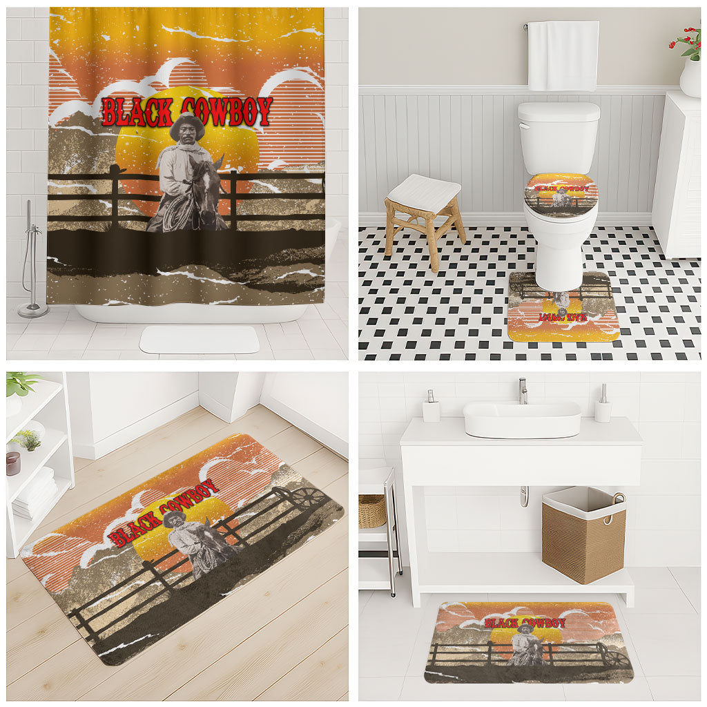 Black Cowboy Bill Pickett Bathroom Set Retro Sunset Western Design