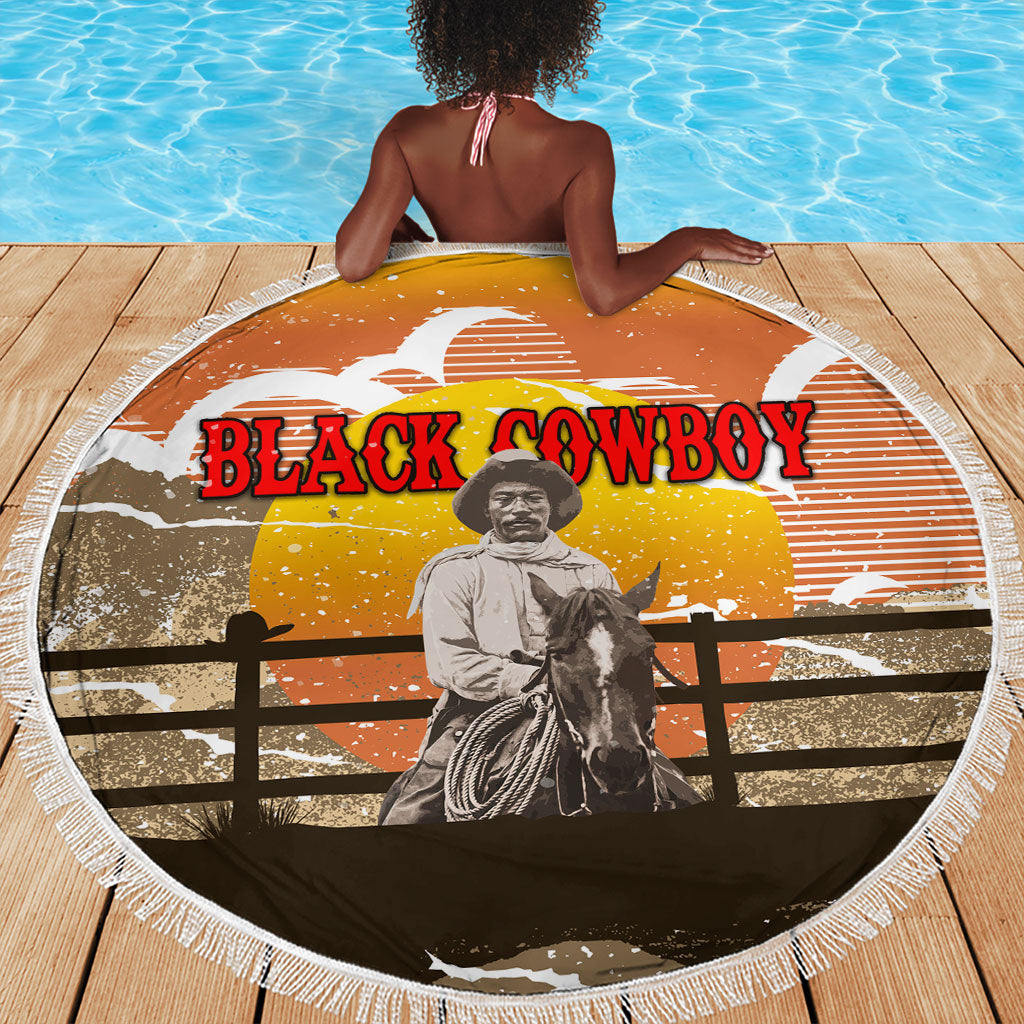 Black Cowboy Bill Pickett Beach Blanket Retro Sunset Western Design