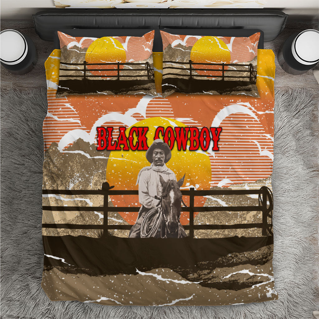 Black Cowboy Bill Pickett Bedding Set Retro Sunset Western Design