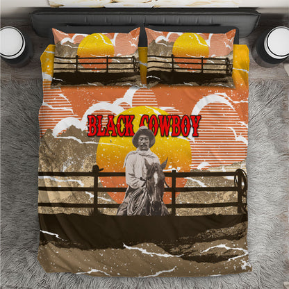 Black Cowboy Bill Pickett Bedding Set Retro Sunset Western Design