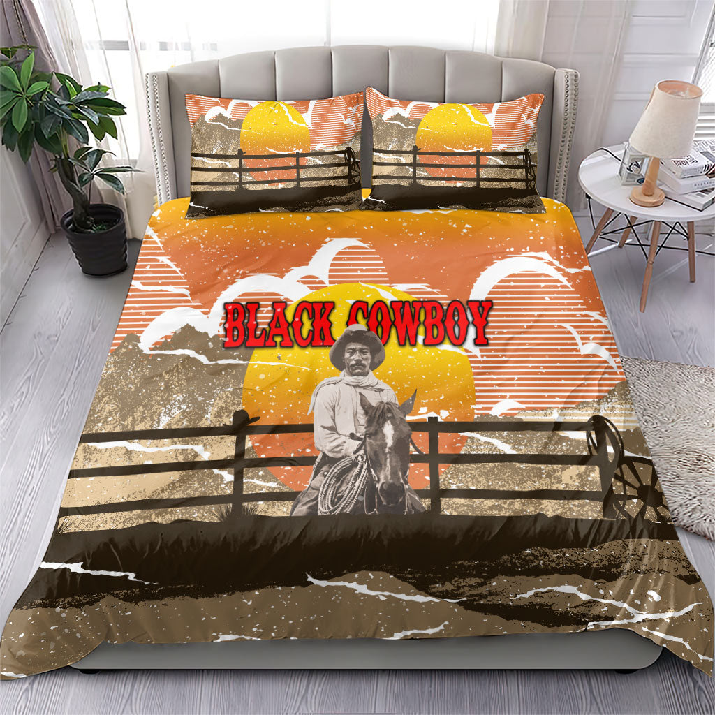 Black Cowboy Bill Pickett Bedding Set Retro Sunset Western Design