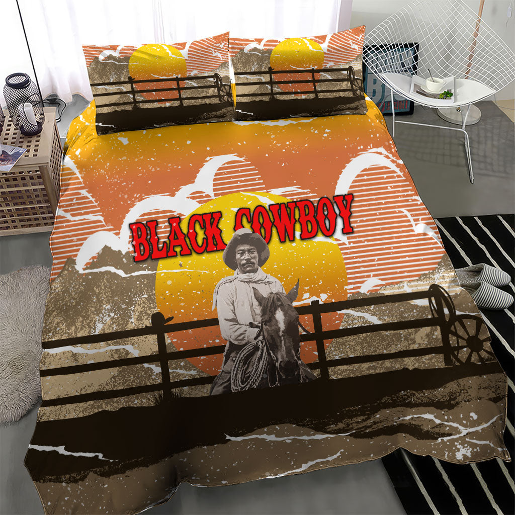 Black Cowboy Bill Pickett Bedding Set Retro Sunset Western Design