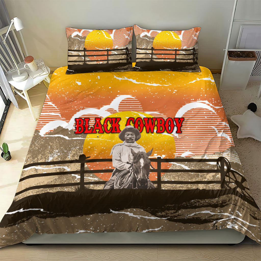 Black Cowboy Bill Pickett Bedding Set Retro Sunset Western Design