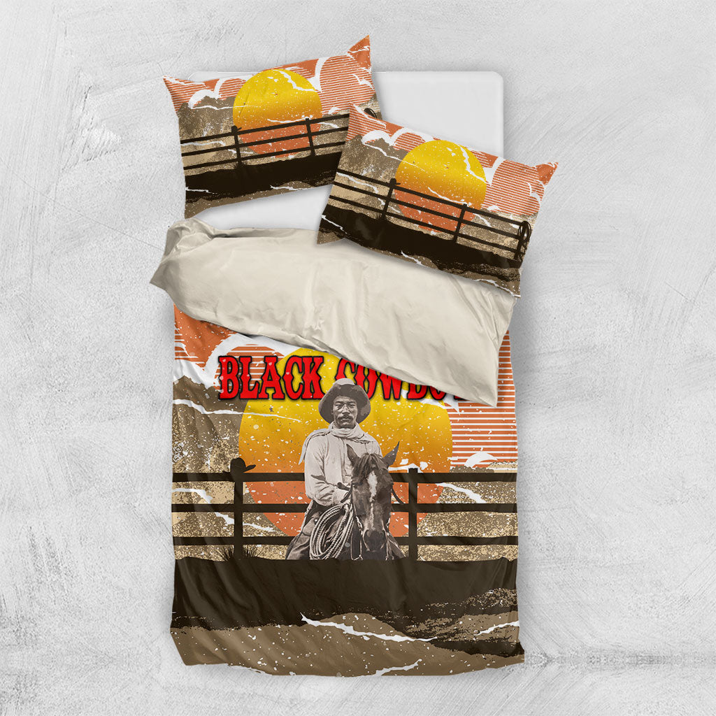 Black Cowboy Bill Pickett Bedding Set Retro Sunset Western Design