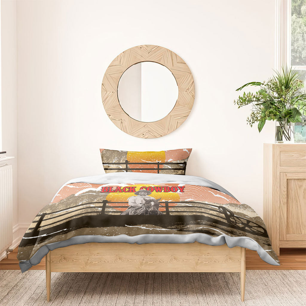 Black Cowboy Bill Pickett Bedding Set Retro Sunset Western Design