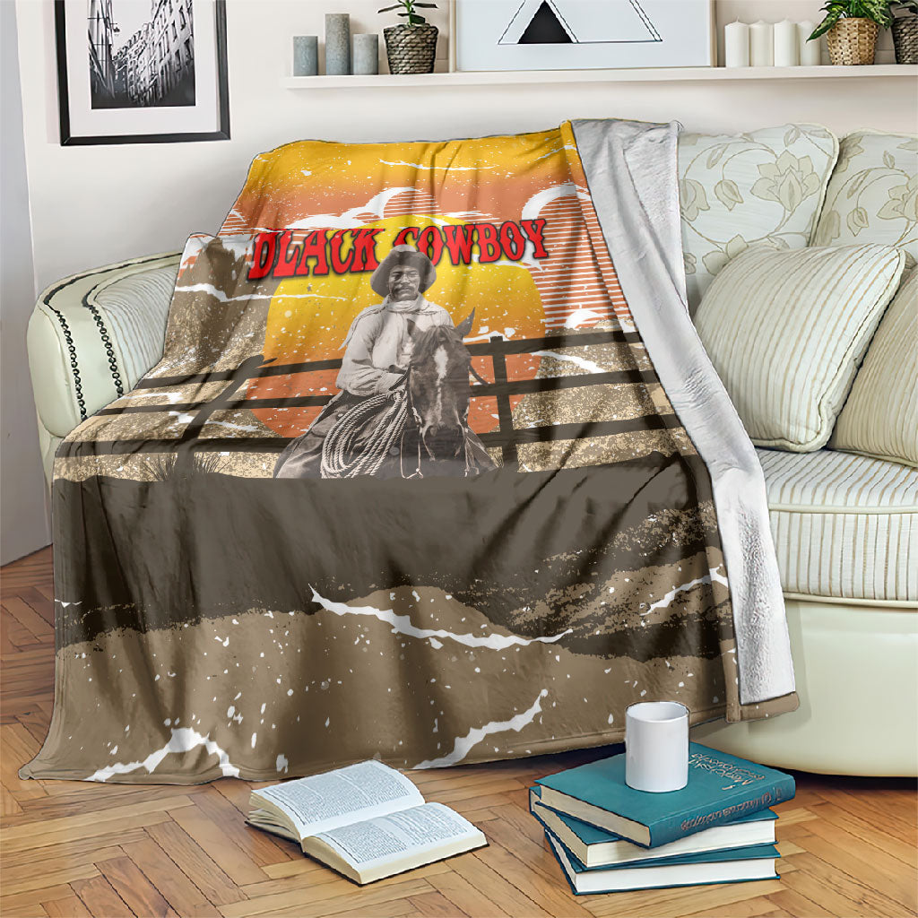 Black Cowboy Bill Pickett Blanket Retro Sunset Western Design