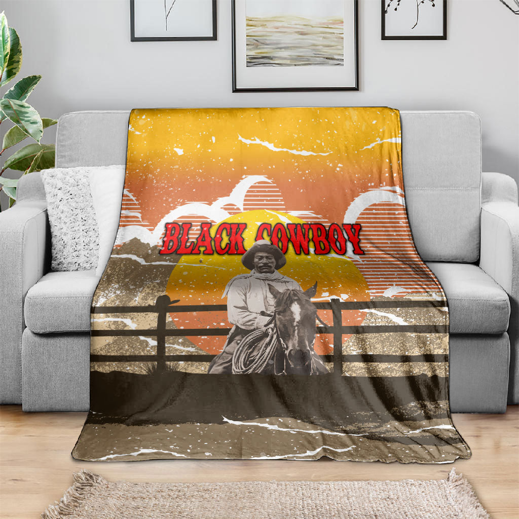 Black Cowboy Bill Pickett Blanket Retro Sunset Western Design