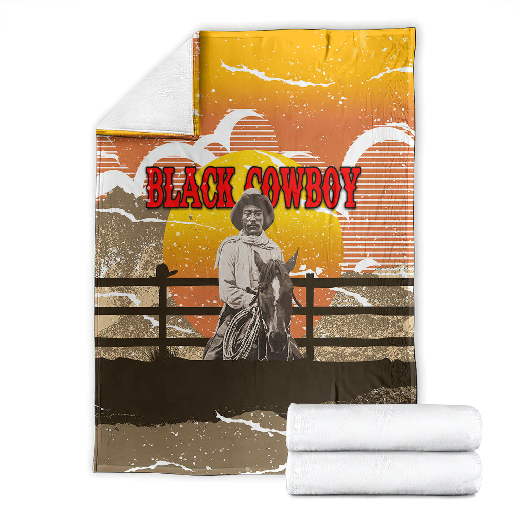 Black Cowboy Bill Pickett Blanket Retro Sunset Western Design