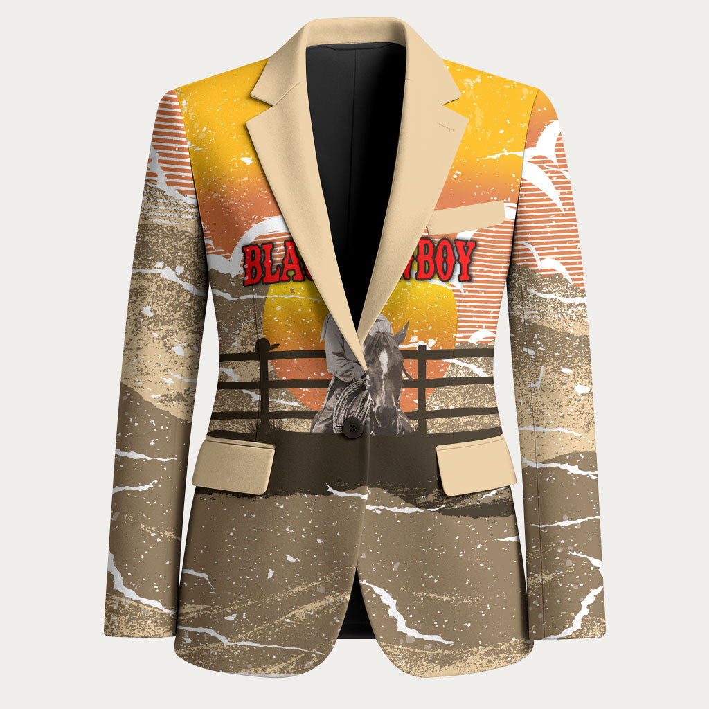 Black Cowboy Bill Pickett Blazer Retro Sunset Western Design