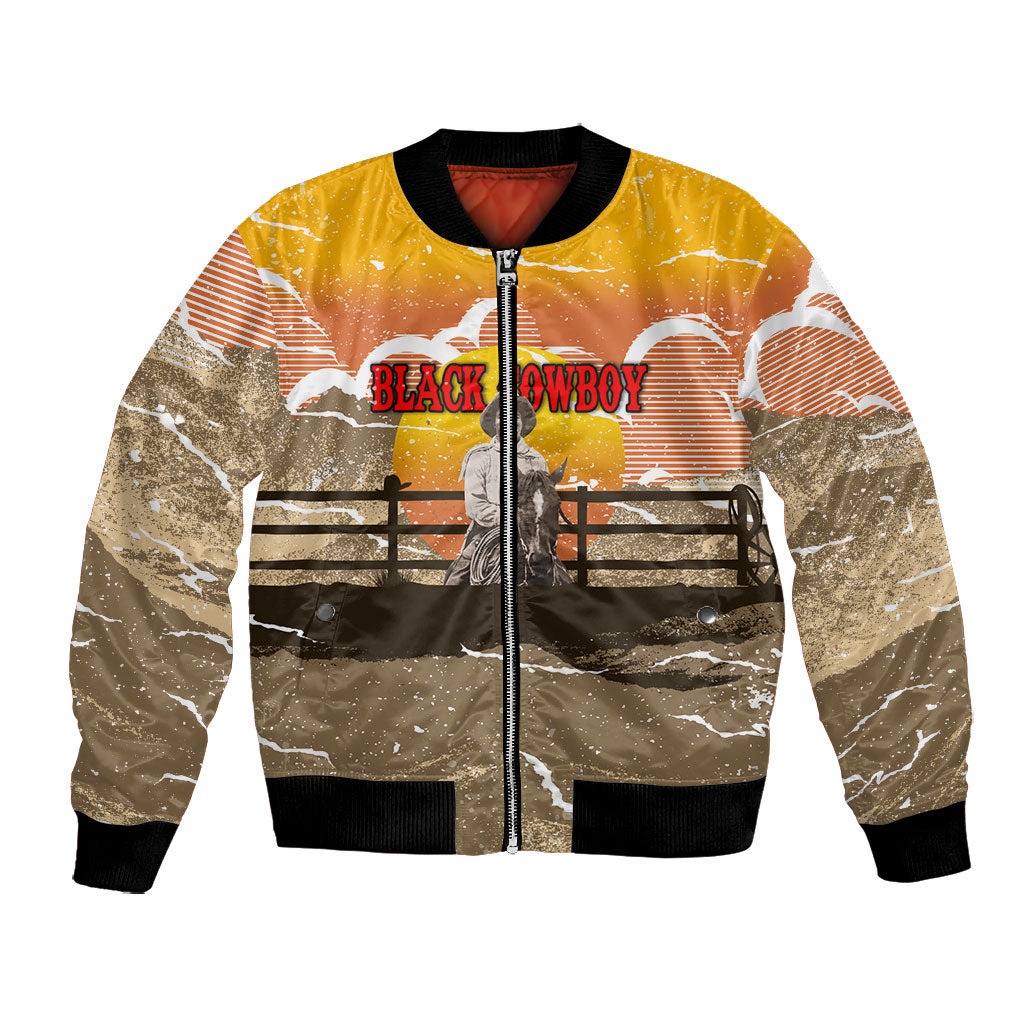 Black Cowboy Bill Pickett Bomber Jacket Retro Sunset Western Design