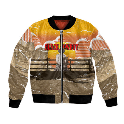 Black Cowboy Bill Pickett Bomber Jacket Retro Sunset Western Design