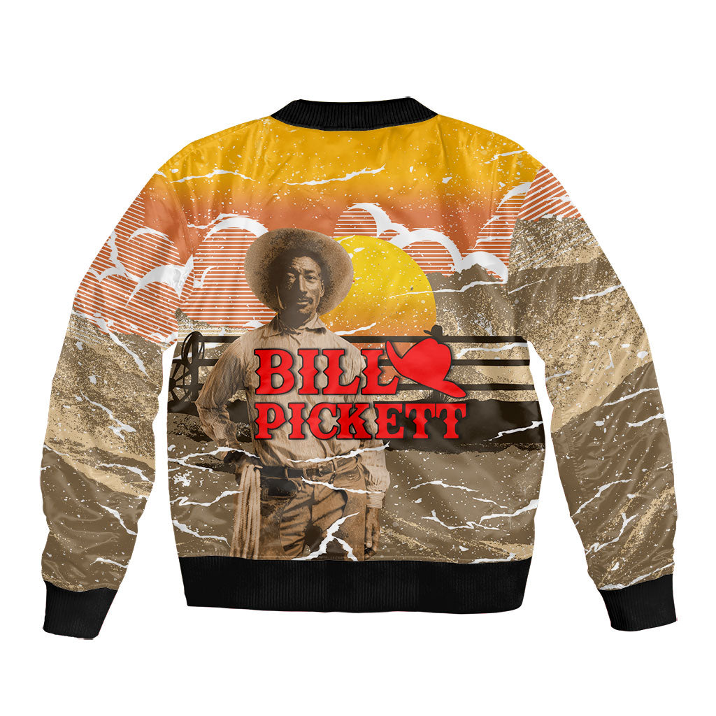 Black Cowboy Bill Pickett Bomber Jacket Retro Sunset Western Design